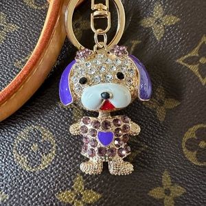 Rhinestone Dog Puppy Bling Sparkle Clip on Purse Bag Charm/Keychain